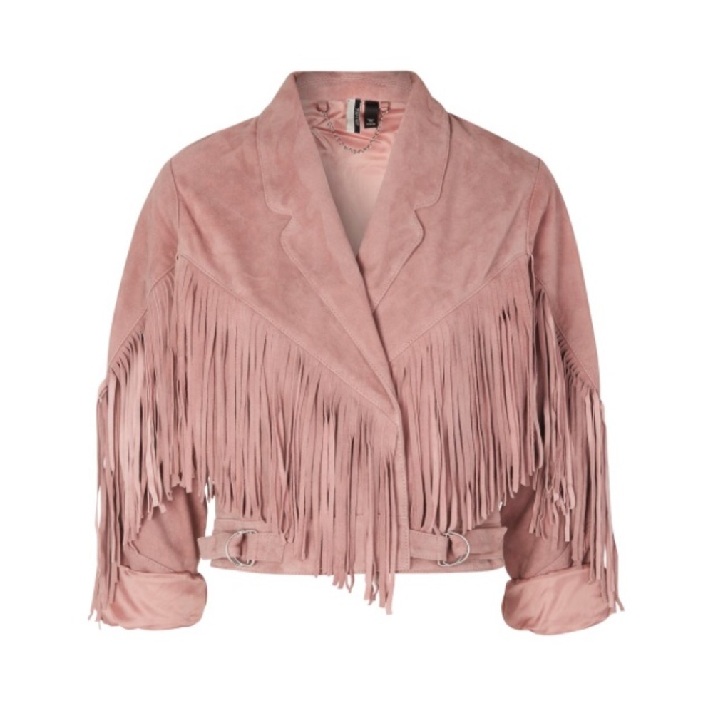 TopShop US 6/UK 10 Pink Suede Fringe Jacket
